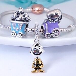 (3) Charms Snoopy+ Charlie Brown+Woodstock charms S925 Pandora compatible